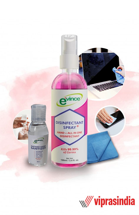 Evince Cleaning Kit Disinfectant Spray + Instant Hand Sanitizer  + Cleaning Cloths for LCD/LED TV, Laptop Computer Screen, iPhone, iPad and more