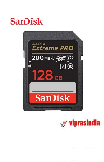 Memory Card SanDisk Extreme Pro SD UHS I 128GB for 4K Video for DSLR and Mirrorless Cameras 200MB/s Read & 90MB/s Write