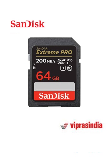 Memory Card SanDisk Extreme Pro SD UHS I 64GB  for 4K Video for DSLR and Mirrorless Cameras 200MB/s Read & 90MB/s Write